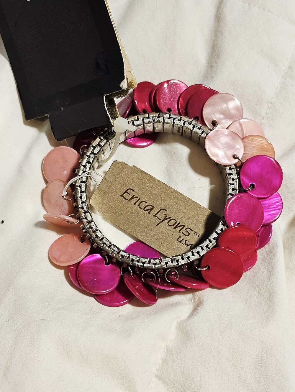 Erica Lyons Pink/Coral Charm Stretchable Silver Bracelet NWT